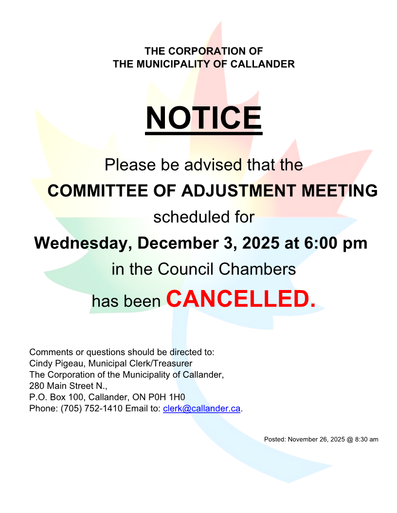 Notice of Cancellation - Committee of Adjustment Meeting